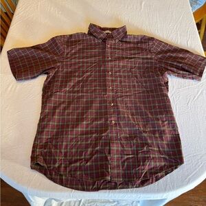 L.L. Bean Red and Green Casual Button Down Shirt with Plaid Pattern